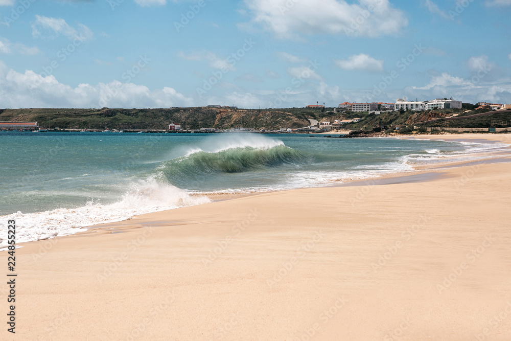 Waves at the beach off the coast of Portugal. Atlantic Ocean.