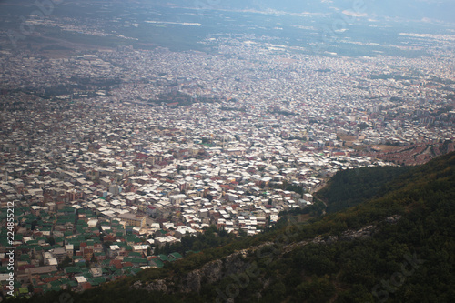 Upward view of the city in Bursa, Turkey