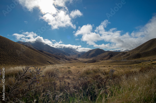 Landscape around Lindis Pass, New Zealand South Island
