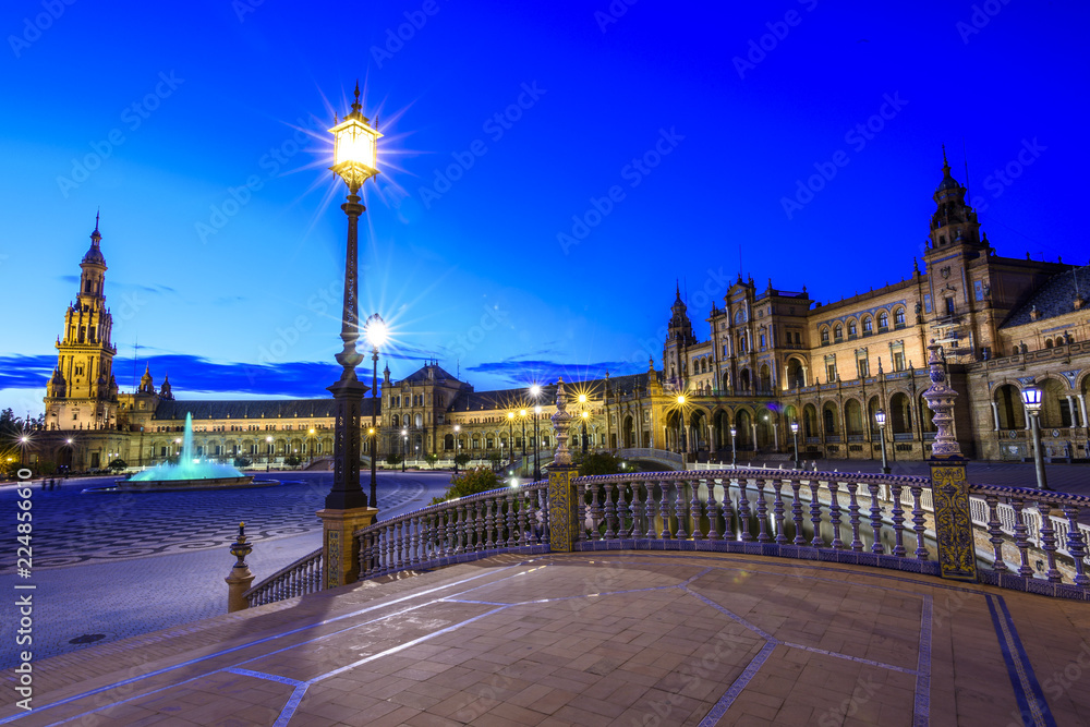 Fototapeta premium view of the Plaza de España in Seville at night in Andalucia, Spain