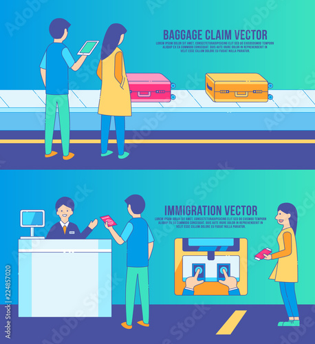 airport arrival immigration and baggage claim vector, terminal, passenger, transport, background modern, travel.