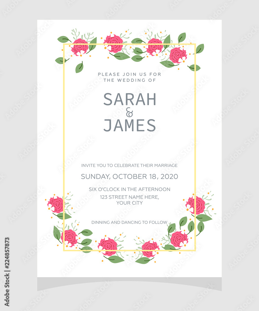 wedding invitation card template with copper color flower floral background. wedding invitation. Save the date. Vector illustration.