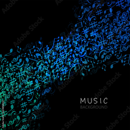 Music background with music notes and G-clef vector illustration design. Artistic music festival poster, live concert, music notes signs and symbols