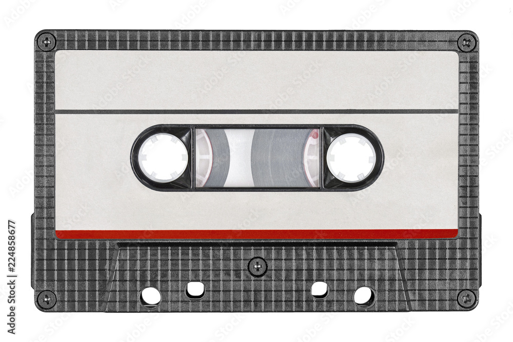 Obraz premium Retro black audio cassette tape isolated on white background