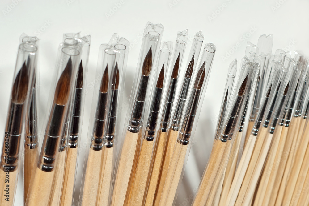 Brushes for drawing on a shelf in a shop Brushes for drawing on a shelf in a shop