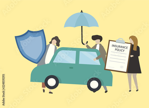 Illustration of people with car insurance illustration