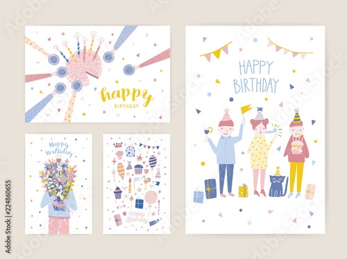 Collection of birthday greeting card, postcard or party invitation templates ...