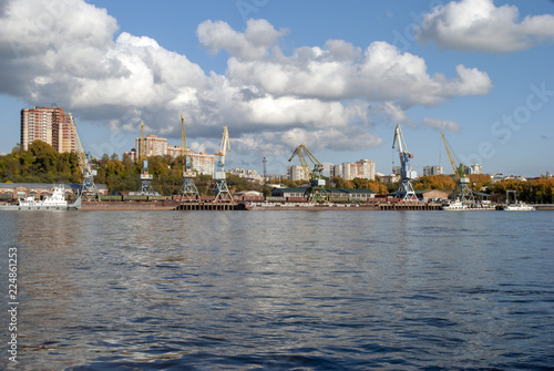 A river port and a tug. Khabarovsk. Russia