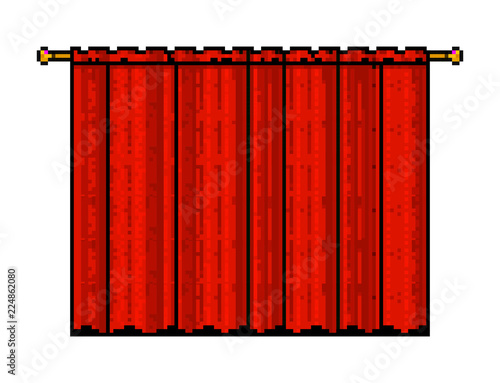 Retro Pixel Art Red Curtain Illustration isolated on white background