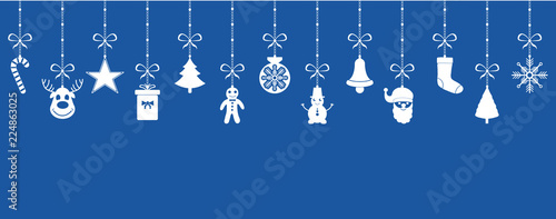 Christmas and new year white ornament decorations elements isolated on a blue background.