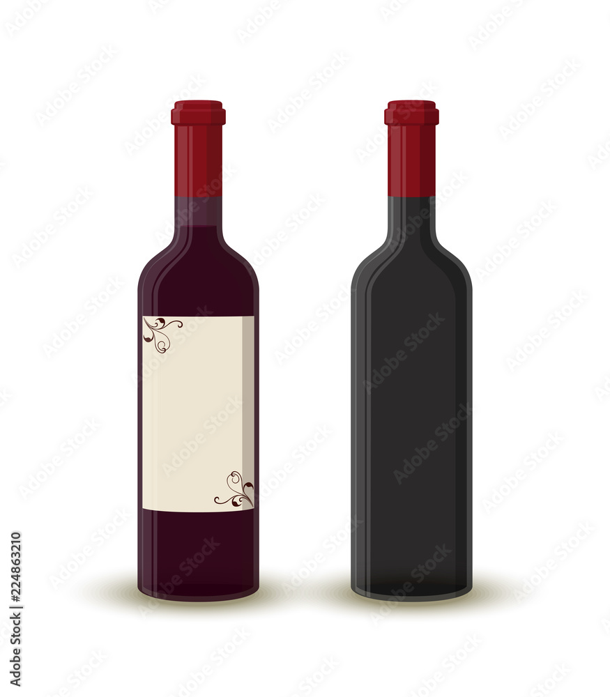 Vector cartoon wine bottles, empty transparent glass Vector cartoon wine bottles, empty transparent glass
