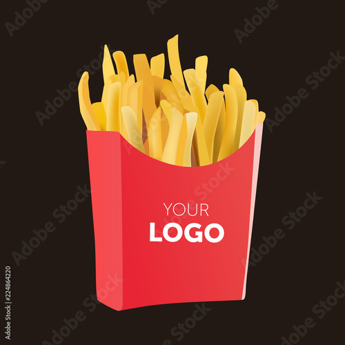 Vector Potatoes French Fries in Red Carton Package Box Isolated on White background. Fast Food