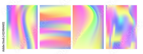 Bundle of vertical backgrounds or backdrops with iridescent psychedelic stains, holographic surface imitation