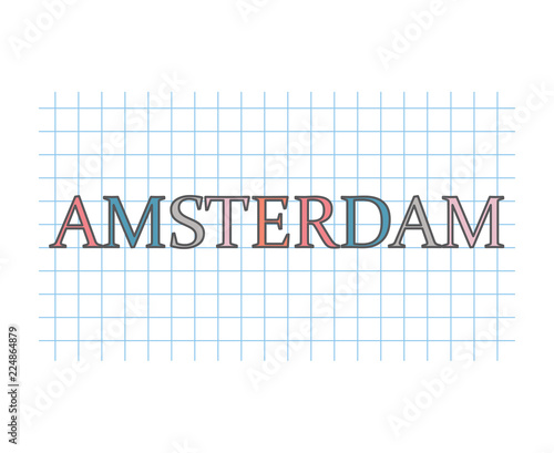 Amsterdam on checkered paper texture- vector illustration
