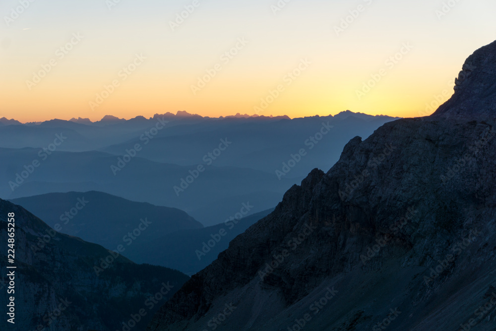 Idyllic sunrise in Adamello Brenta National Park, South Tyrol / Italy