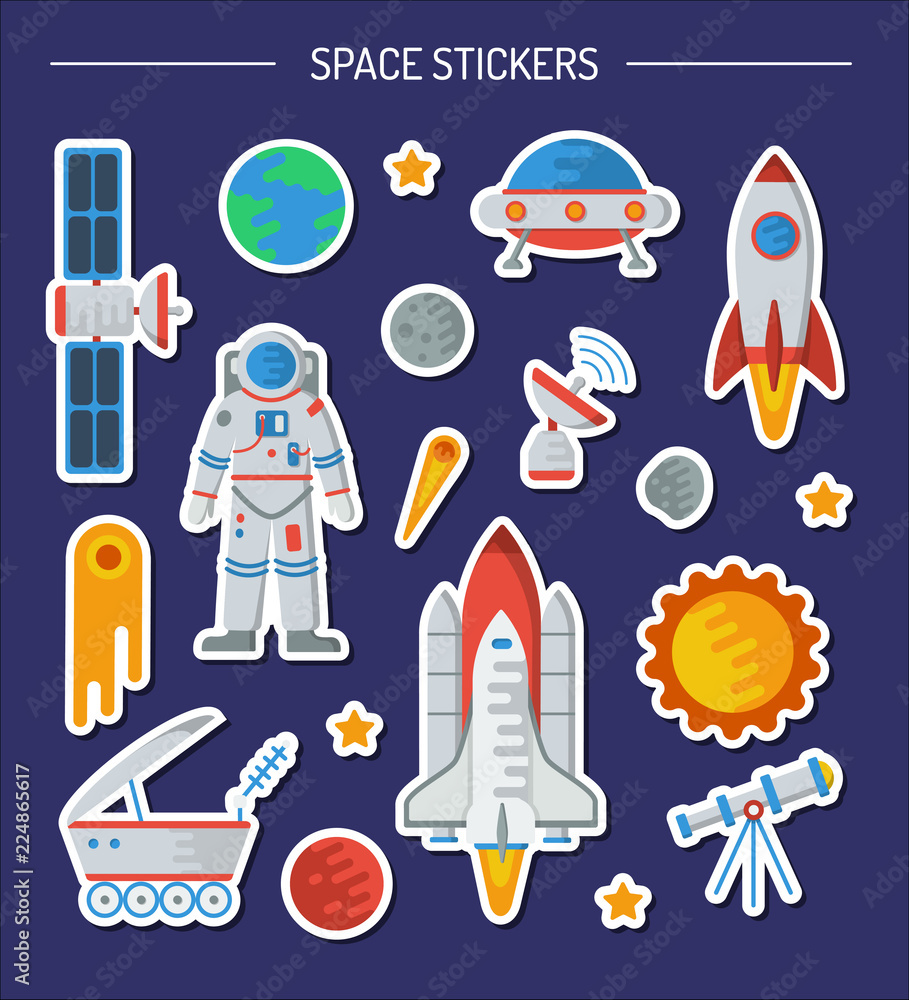 Free Vector  Sticker set of outer space objects and astronauts