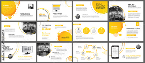 Presentation and slide layout background. Design yellow and orange gradient circle template. Use for business annual report, flyer, marketing, leaflet, advertising, brochure, modern style.