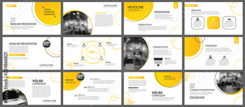 Presentation and slide layout background. Design yellow and orange gradient circle template. Use for business annual report, flyer, marketing, leaflet, advertising, brochure, modern style.