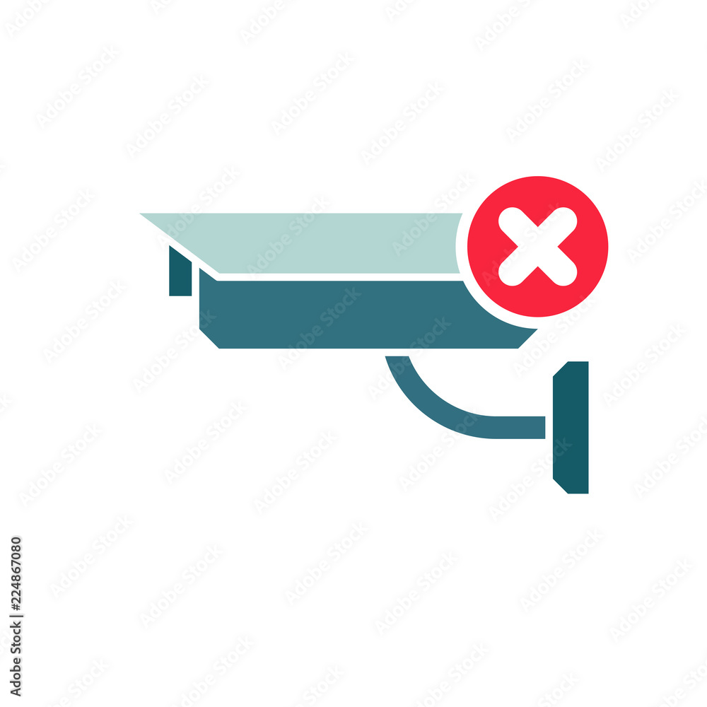 CCTV Camera icon, Security Surveillance icon with cancel sign. CCTV