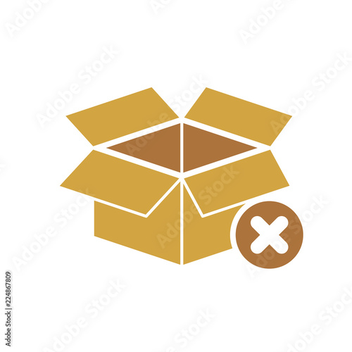 Box icon, delivery and shipping, open package, unbox icon with cancel sign. Box icon and close, delete, remove symbol