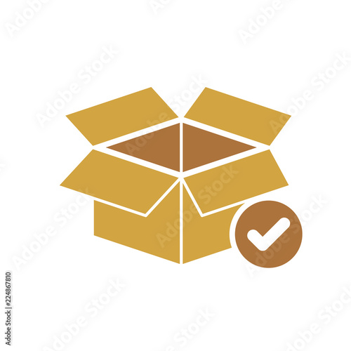 Box icon, delivery and shipping, open package, unbox icon with check sign. Box icon and approved, confirm, done, tick, completed symbol