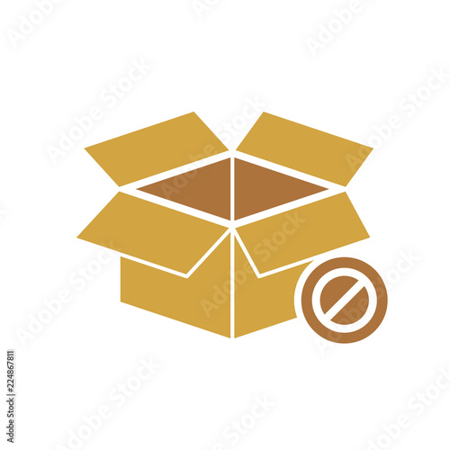 Box icon, delivery and shipping, open package, unbox icon with not allowed sign. Box icon and block, forbidden, prohibit symbol
