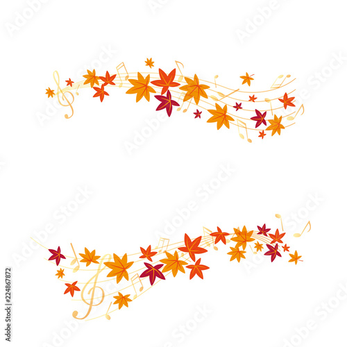 Vector set of autumn leaves with musical note