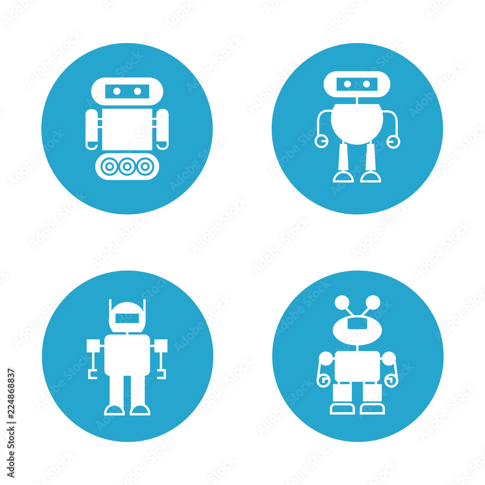 robot icons in round buttons robot icons in round buttons