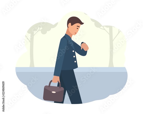 Young man going to work in morning