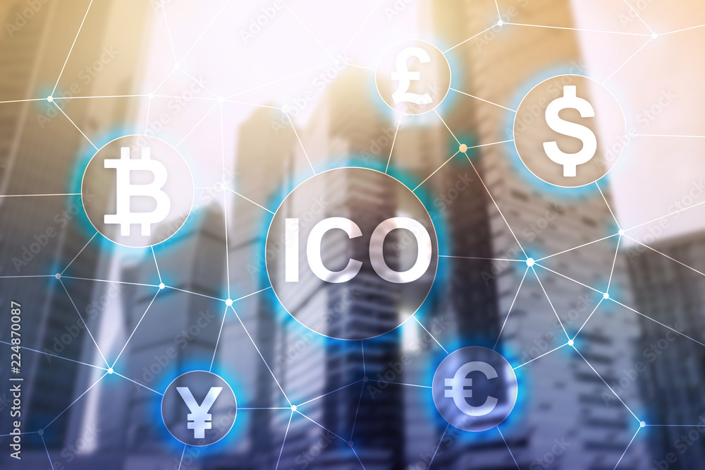 ICO - Initial coin offering, Blockchain and cryptocurrency concept on blurred business building background. ICO - Initial coin offering, Blockchain and cryptocurrency concept on blurred business building background.