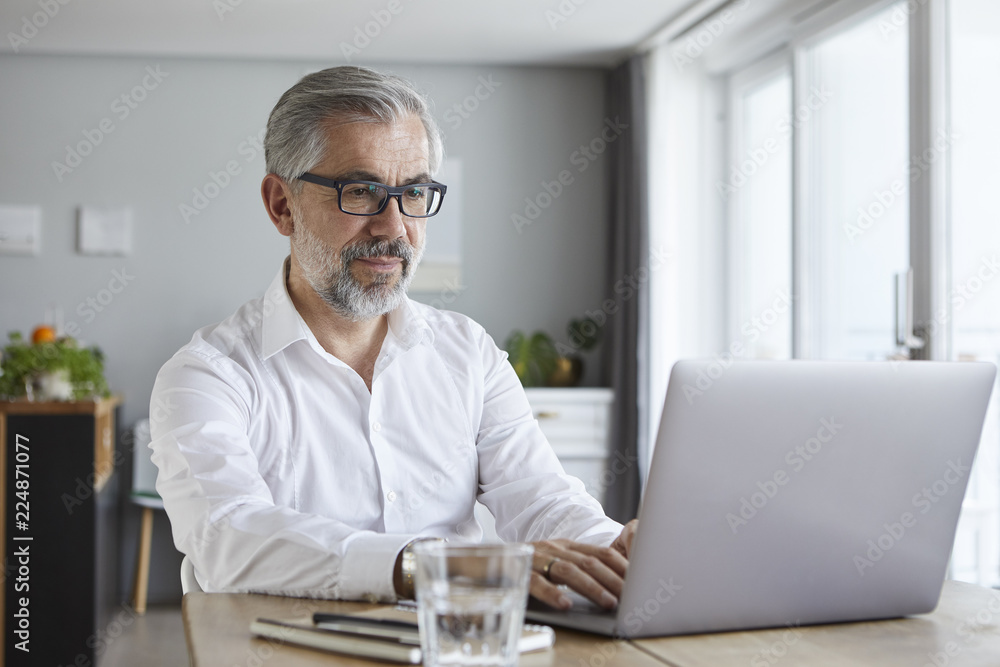 Mature man using laptop at home Mature man using laptop at home