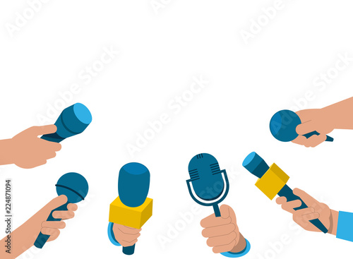 A set of microphones in hand. Media tv, interview