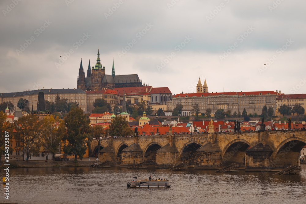 View of the Charles Bridge and the Vltava River