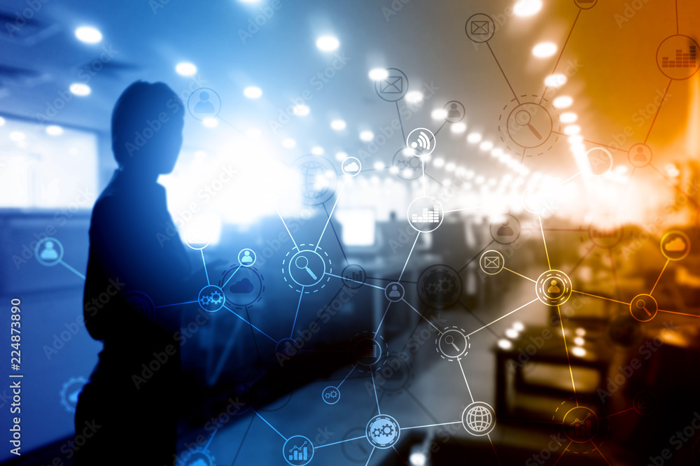 Fototapeta premium Double exposure Business organization structure on blurred background.