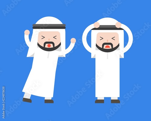 Two panic Arab businessman, conflict in workplace