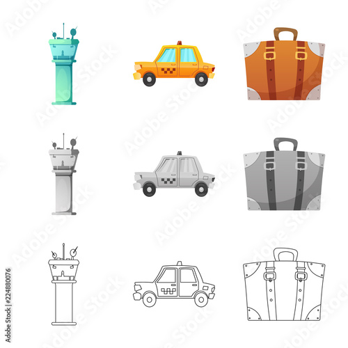 Vector design of airport and airplane symbol. Collection of airport and plane stock symbol for web.