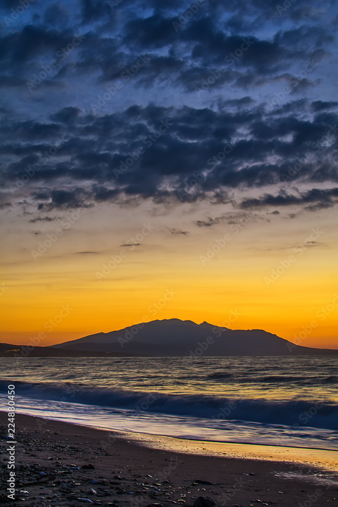 Early morning , dramatic sunrise over sea. Photographed in Asprovalta, Greece.