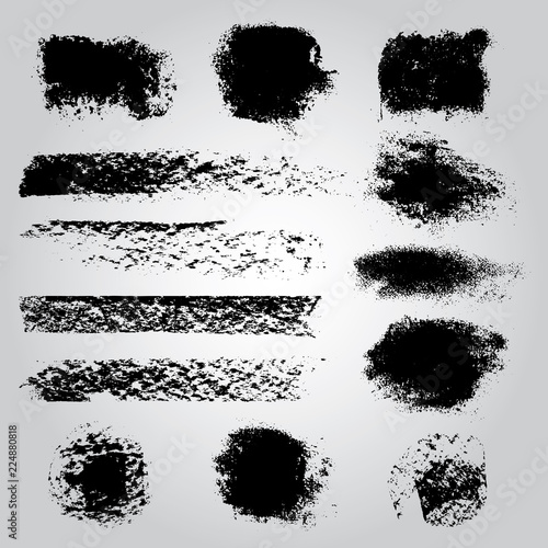 Set of black brush smears. Vector illustration. Grunge texture