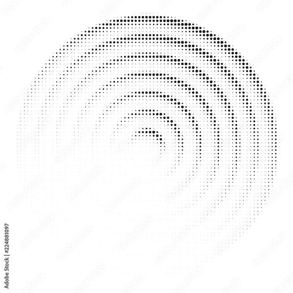 Halftone dots circle texture. Creative geometric ornament for design. Abstract vector background