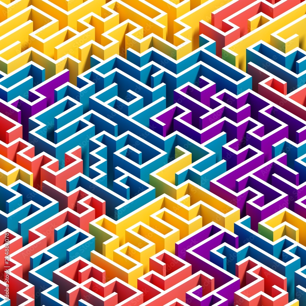 3d render, abstract geometric background, colorful labyrinth, maze, logical solution concept, digital illustration 3d render, abstract geometric background, colorful labyrinth, maze, logical solution concept, digital illustration
