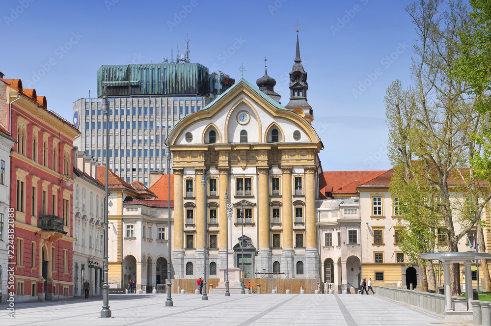 Congress Square and Ursuline Church of the Holy Trinity, Ljubljana Slovenia.
