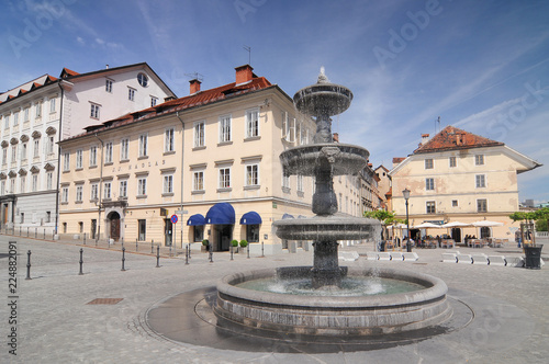 Fountain in Novi Trg or New Square in Ljubljana, Slovenia.