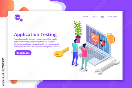 Mobile application development, testing and prototyping process isometric vector. Fpp Interface building.