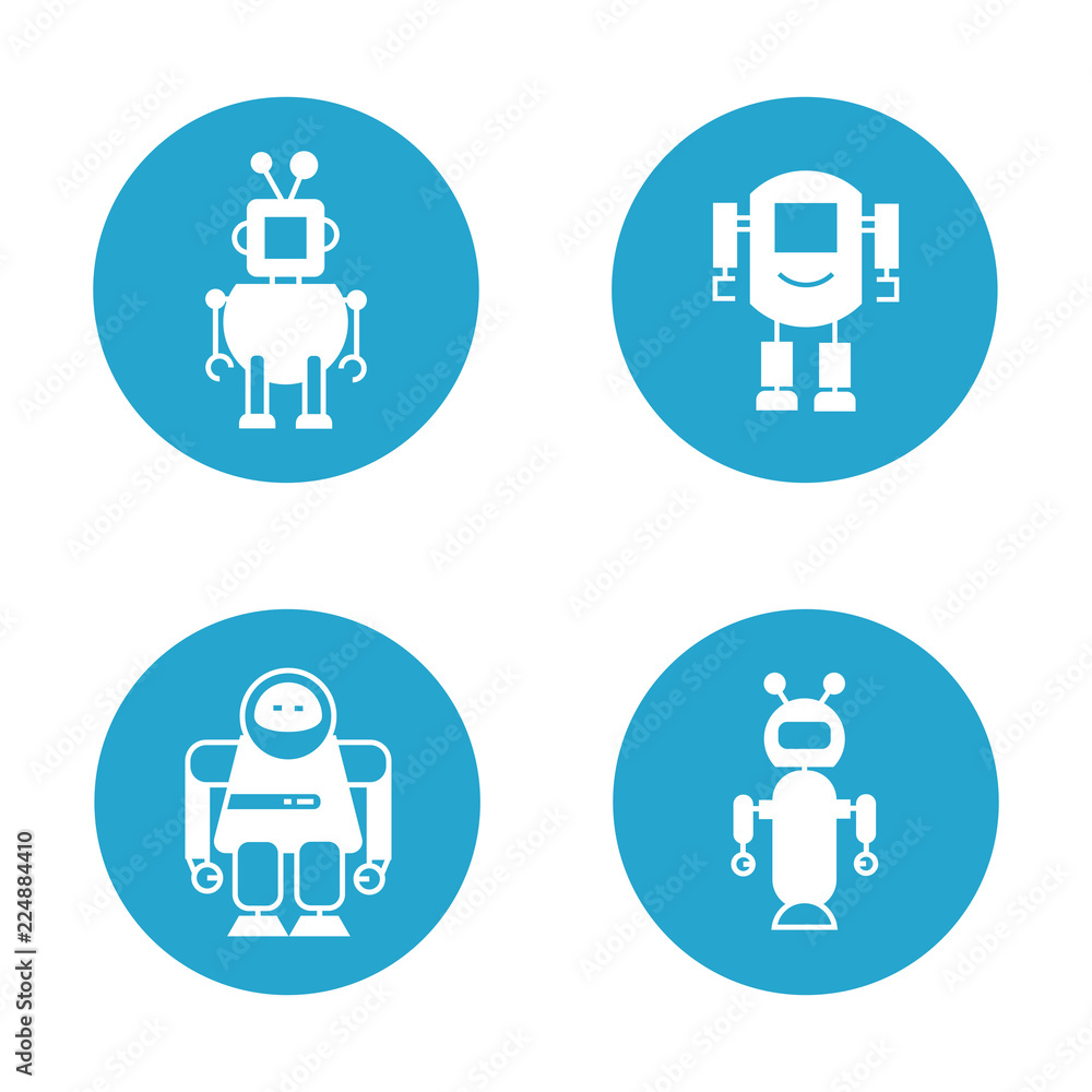 robot icons in round buttons robot icons in round buttons