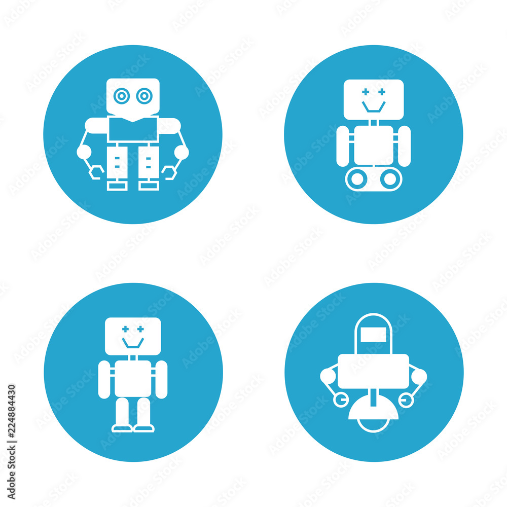 robot icons in round buttons robot icons in round buttons