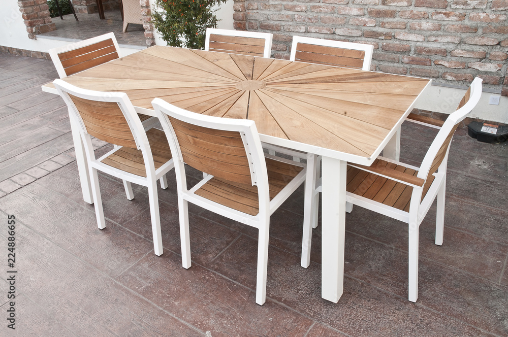 metal and wood outdoor patio furniture for dining 