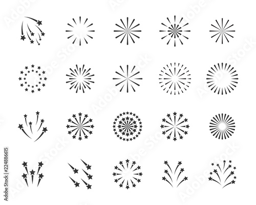 set of firework icons, such as sparkle, party, star
