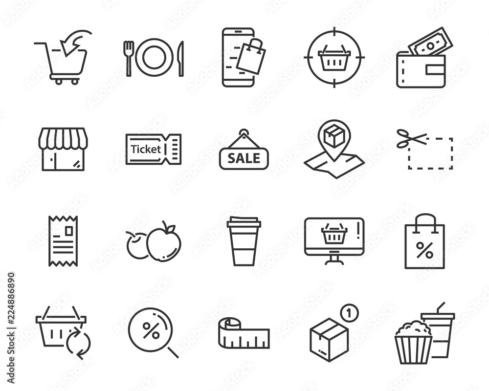 set of shopping line icons such as , delivery, shop, pay, e-commerce set of shopping line icons such as , delivery, shop, pay, e-commerce