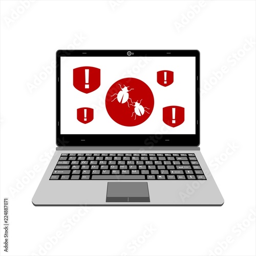 laptop alert and warning for virus, malware, and adware attack illustration 
