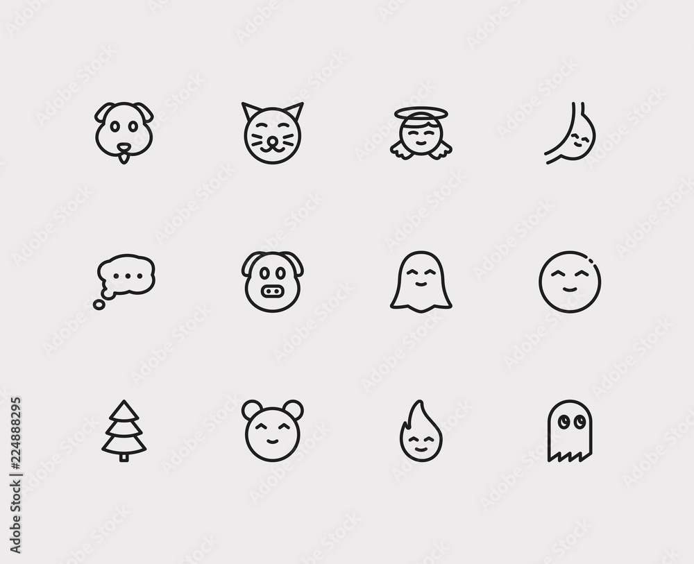 Emoji icons. Set of animal emoji, cute cat and anime kawaii vector sign  symbols. Vector illustration of man emoticons set for logo web mobile  design. Stock Vector | Adobe Stock